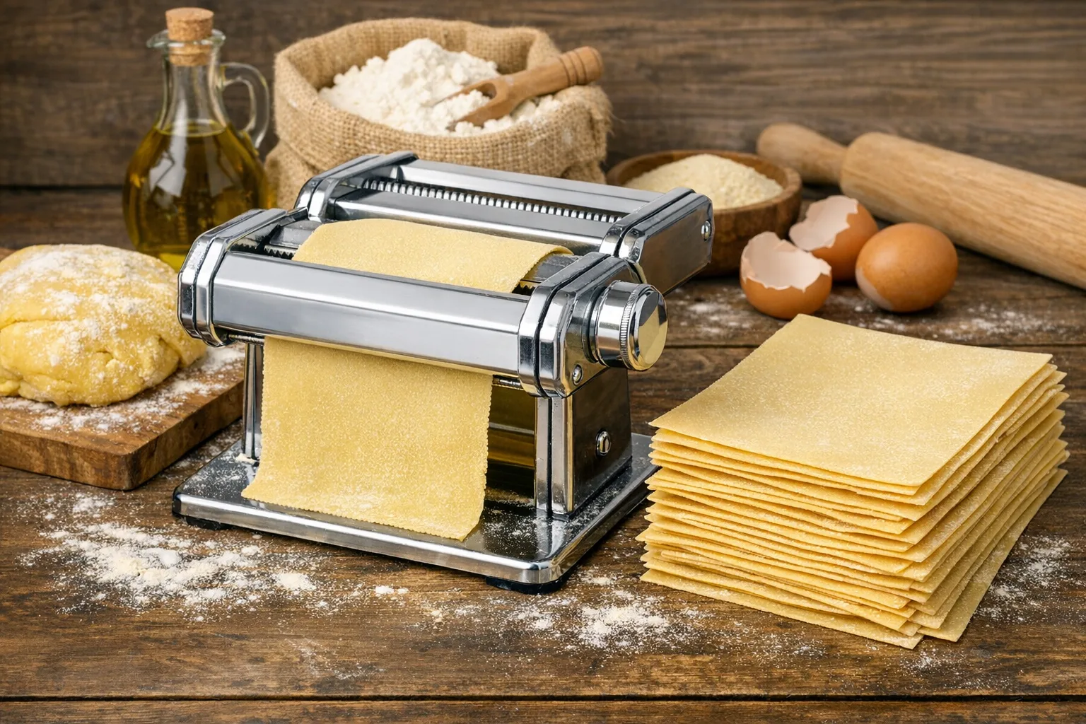 Wie man mit der Nudelmaschine perfekte Lasagneblaetter herstellt